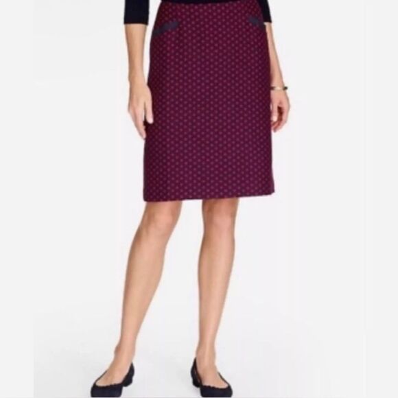 TALBOTS polka dot Pencil Skirt Red navy blue wool blend preppy cute sz  8 EUC - Picture 3 of 14